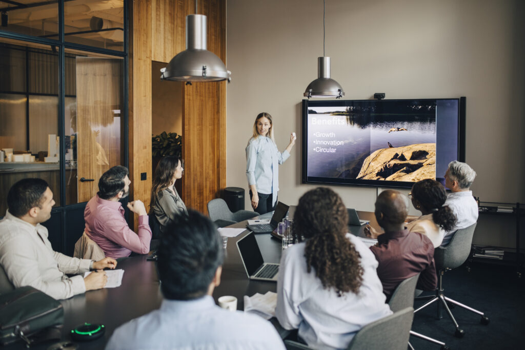 A board meeting presentation example. 