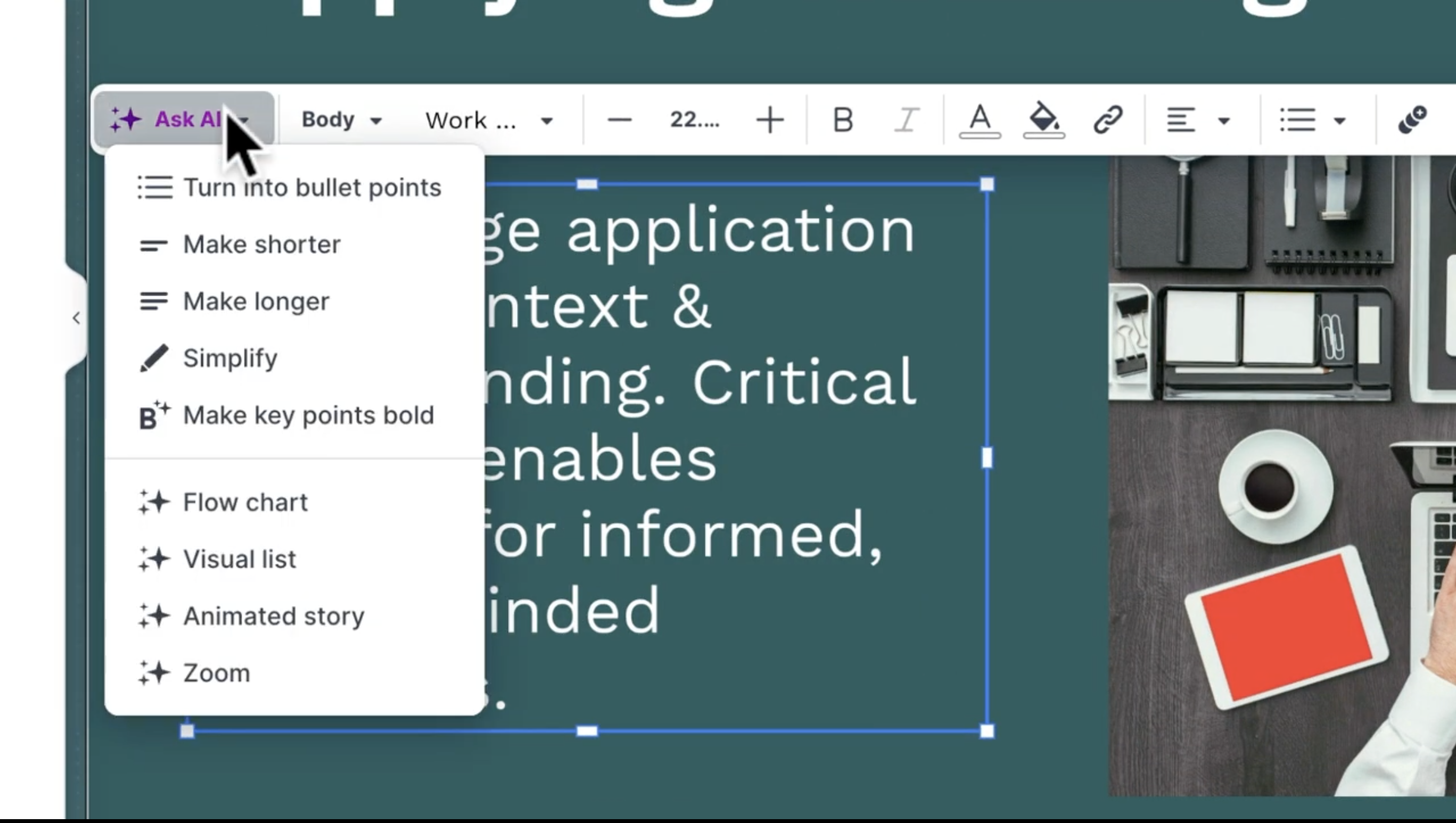 Prezi AI text editing feature